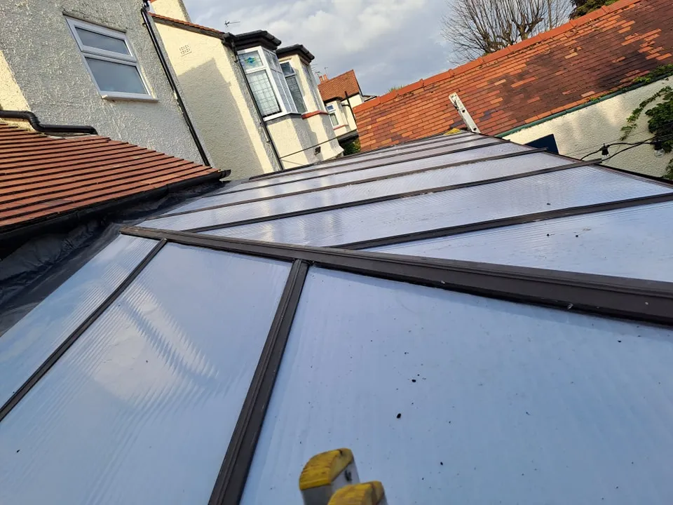 the roof of a house with a skylight on it